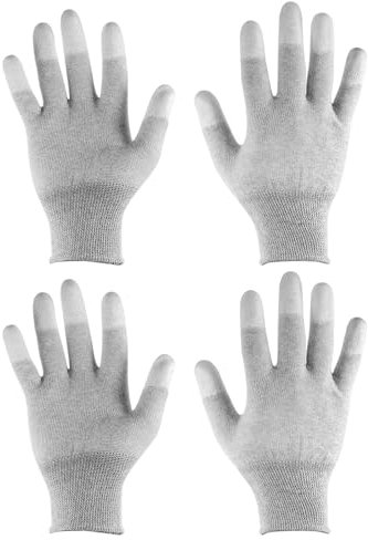 QUARKZMAN 2 Paar ESD-Antistatik-Handschuhe, 21 cm, hochbeständige Carbonfaser-Computerhandschuhe für die Installation und Reparatur von PC-Computerelektronik (groß), grau