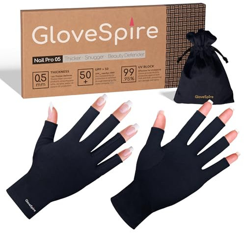 GloveSpire Thickened UV Gloves for Nails, UPF50+ UV Protection Gloves, Fingerless Design for Women Gel Manicures Anti UVA UVB Light (Black, One Size Fits Most)