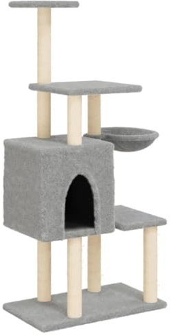 vidaXL Kratzbaum, Katzenbaum mit Sisal Kratzsäulen, Katzenkratzbaum mit weicher Plüsch, Katzenspielturm Katzenturm Katzenmöbel, Hellgrau