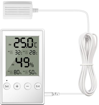 Reptile Hygrometer Thermometer with In/Out Temperature Humidity Alarm, Digital Thermometer and Humidity Gauge with Probe For Terrarium, Reptile Tanks, Incubator(AL5-1PC)