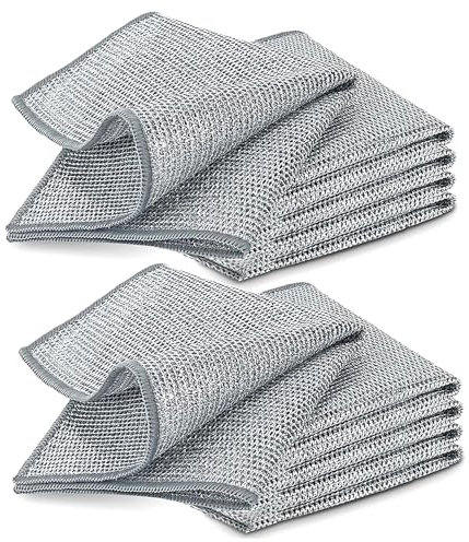 YinQin 10 PCS Double Layer Wire Dishwashing Cloths Non Scratch Stainless Steel Cleaning Cloth 20x20 cm Two Layer Multi Purpose Metal Wire Dish Cloths Rag Towel for Kitchen, Dish, Sink, Stove Top