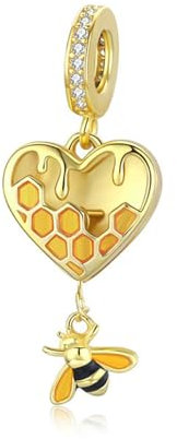 Yashuo Abalorio de plata de ley 925 con diseño de animales de fresa, conejo, caballo, conchas nacaradas, sirena para pulseras Pandora, esmaltado Cristal, Abeja de oro rosa, YS-R748