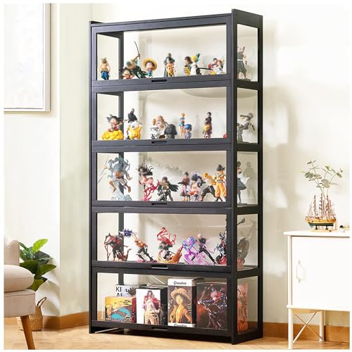 PPGE Home Vitrine mit Acryl-Klapptüren, Spielzeug-Vitrine, transparente Bambus-Vitrine, Figuren, Vitrine aus Curio-Kollektion, bodenstehend, transparent, 70 x 106 cm