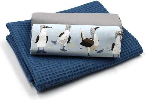VmG-Store Waffelpique + Baumwollstoff Set farblich abgestimmt Waffel Stoff 100% Baumwollstoff Tex Standard 100 (Möwen Set49)
