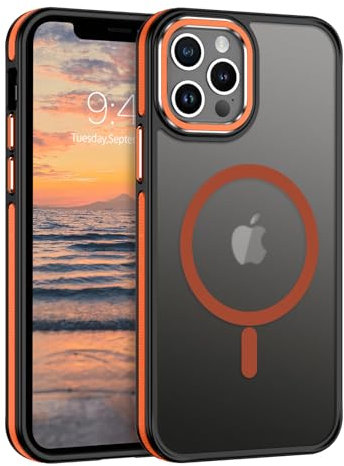 YINLAI for iPhone 12 Pro Max Case Compatible with Magsafe Magnetic Translucent Phone Case Slim Protection Case for iPhone 12 Pro Max 6.7, Black/Orange
