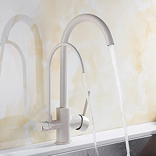 WABVAB Rubinetti, Rubinetto da Cucina in Ottmassiccio per Cucina Montaggio Sul Ponte Filtro Acqua in Nichel Rubinetto per Lavello Miscelatore Rubinetto da Cucina a 3 Vie a 3 Colori/Farina D'Avena/Fioc