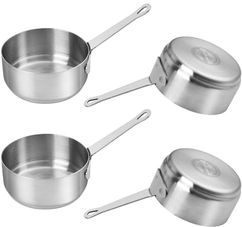Akamino 4 Pcs Stainless Steel Saucepan,100ml Mini Sauce Pot with Handle,Nonstick Condiment Sauce Cups Milk Pan for Home Kitchen Outdoor Picnic