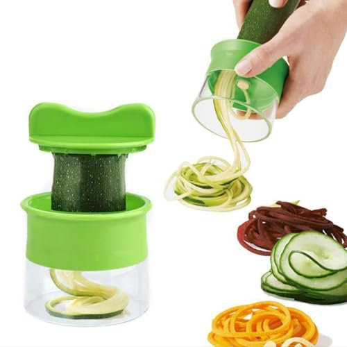Coupe Légumes, 4 en 1 Spiraliseur de légumes Coupe légume Spiralizer Manuel Trancheuse à Spirale Spaghetti Légume pour Courgette Nouilles,Carotte Spaghettis,Concombre Tagliatelle (Une seule couche)