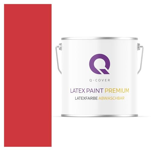 Q-COVER Latexfarbe Abwaschbar 5L (ca.35m2) Feuerrot Farbton Innenfarbe Wandfarbe Deckenfarbe Klasse 2 Mattfarbe Für Allergiker Scheuerfest Geruchlos Frei Von Voc