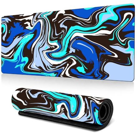 FANSU Tapis de Souris XXL/XL/L, Fluide Abstrait 3D Tapis de Souris avec Caoutchouc Base Antidérapante, Tapis de Souris Gamer, Tapis Souris pour Gaming, Maisonet Bureau (700x300mm,Bleu Royal)
