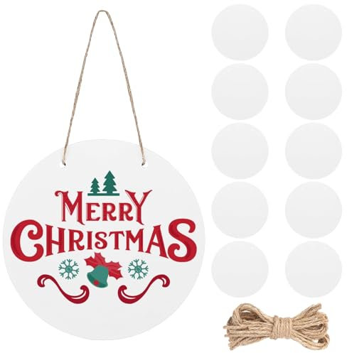 Tideme 10 pcs Sublimation Door Hanger Blanks,12 inch Sublimation Blank Wooden Door Hanger Unfinished Blank Sign Door Hanger Sublimation Round Door Hanger with Rope