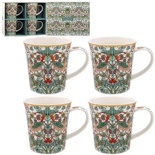 The Leonardo Collection William Morris Strawberry Thief Mugs Set of 4 Kitchen & Home | Tableware Mug Set of 4 for Every Occasion | Lovely Coffee Cup Set for Mens Gifts & Birthday Gifts for Women