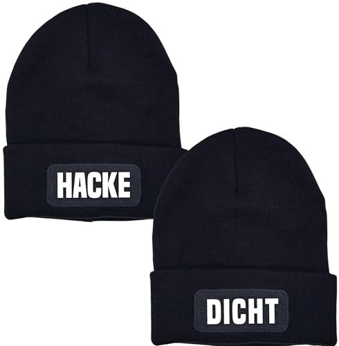 ASVP Shop Hacke Dicht - 2er-Pack Beanies – Lustige Schwarz-Weiß Mützen für Fasching & Party, Unisex, One-Size
