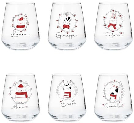 ''Christmas Element'' Set di 6 Bicchieri da Acqua in Vetro con Stampe Natalizie Decorazioni Natalizie Idea Regalo Natale Sposi Amici Set Drink Famiglia Cena Decorazioni Tavola Di Natale
