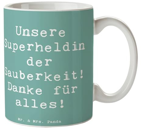 Mr. & Mrs. Panda Tasse Spruch Putzfrau Superheldin - Geschenk, Wertschätzung, Geschenk Tasse, Anerkennung, Danke sagen, Aufmerksamkeit, Kaffeetassen,