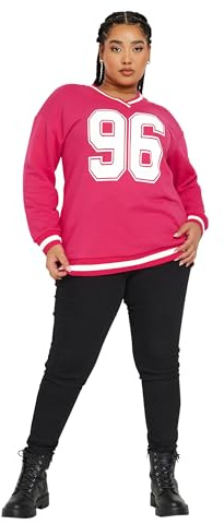 Yours Curve Hot '96' Slogan Varsity Sweatshirt - Women's - Plus Size Curve Pink