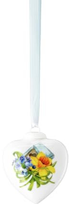 Hutschenreuther Porzellan-Mini-Herz 2025, Porzellanherz zum Aufhängen, Höhe 4,5 cm, Sammeledition Ostern, Porzellan Mehrfarbig, Motiv Narzisse orange