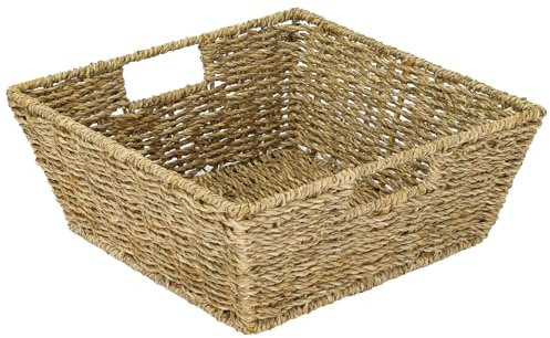 HMF Geschenkkorb leer, Aufbewahrungskorb geflochten aus Seegras | Rechteckig | 30 x 30 x 12 cm