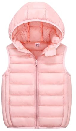 Doudoune sans Manche Enfant Garcon Fille Duvet Hiver Matelassé Veste à Capuche Gilet Couleur Unie D'Extérieur Chaud Gilets à Capuche avec Zippée Manteau en Duvet Veste Légère Manteau Chaud Coupe-Vent