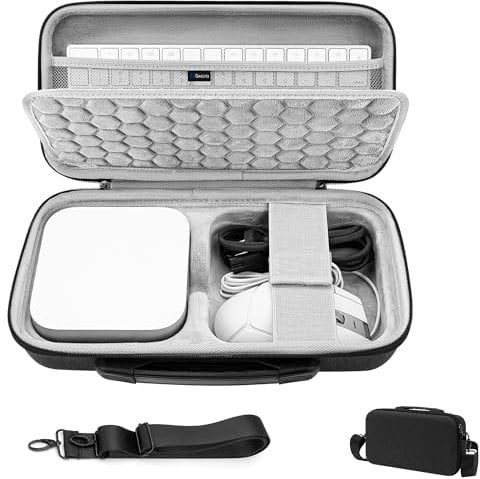 GEEKRIA Desktop Computer Hard Shell Travel Carrying Case, Compatible with Apple 2024 Mac mini M4 / Mini M4 Pro, Fit for Magic Keyboard, Mouse, Trackpad and Accessories (Dark Gray)