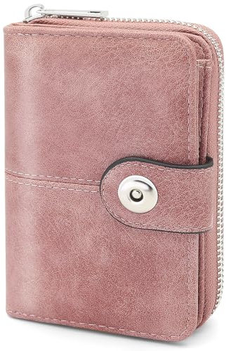 Portefeuille Femme Cuir Porte PU Petit Porte Monnaie Femmes RFID Blocage Porte Carte Femme avec 8 Fentes pour Cartes Portefeuilles avec Fermeture éclair Poche à Monnaie (Rose)