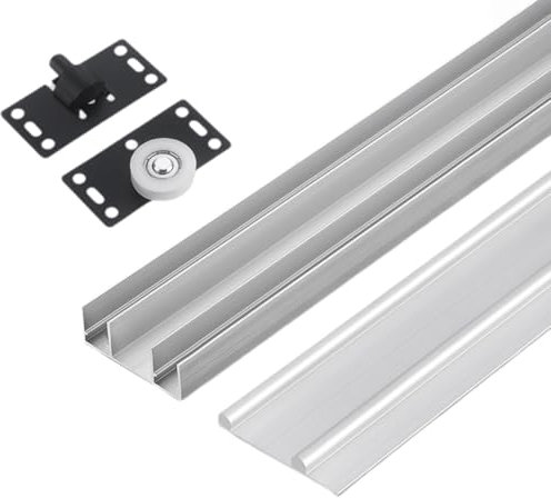 Peakjune Sliding Door Track,Wardrobe Door Track,Sliding Door Kit Track Rail,Aluminium Sliding Door Track Double,Sliding Door Slide Pulley Guide Rail,For Wardrobe Cabinet Glass Doors