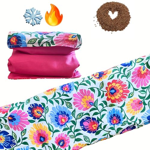 YAJOI FlowerHug - Bouillotte Sèche XXL 60x20cm aux Graines de Lin - Housse Coton Lavable - Fabriquée en France - Chaleur Naturelle pour Douleurs & Détente - Style Fleuri Années 70