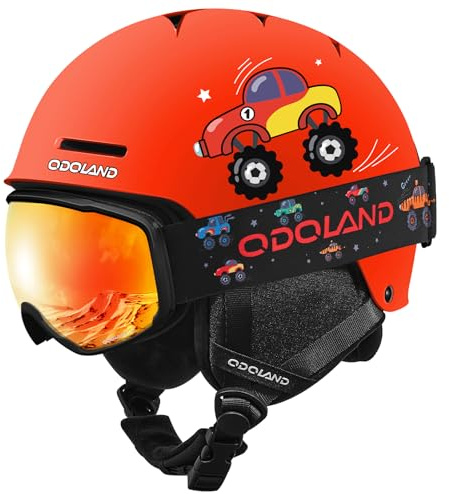 Odoland Kids Ski Helmet, Snow Helmet with Ski Goggles, Shockproof, Windproof, Safety Snow Sports Helmets and Protective Goggles for Boys Girls and Youth