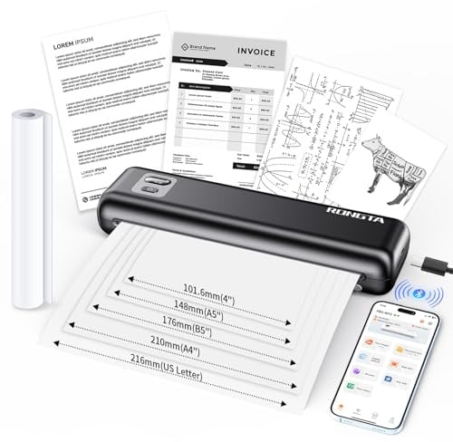 Rongta Thermal Portable Printer Wireless for Travel, F82 Inkless Bluetooth Printer Support A4 & US Letter Size, Compatible with Android iOS App Phone Mac Windows Laptop for Home & Office (Black)