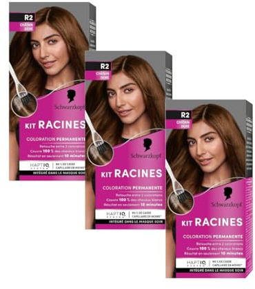 Shwarzkopf - Kit Racines - Coloration Racines Cheveux Permanente - Enrichie d’une huile nourrissante - Couverture Cheveux Blancs - Retouche entre 2 Colorations - Châtain Doré R2 - Lot de 3