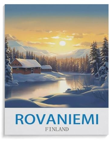 Jigsaw Puzzle 1500 Piece，Rovaniemi Vintage Travel Poster Finland，Adult Puzzle DIY Kit Wood Puzzle Modern Home Decor Unique Gift（57x87cm）-I10