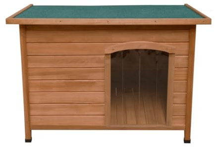 Niche pour Chien en Bois de Sapin avec Toit Plat en Asphalte 70 x 103 x 63 cm Chien Taille Moyenne Imperméable & Durable Intérieure ou Extérieure Kennel Chenil Abri [Pieds en Plastique Inclus]