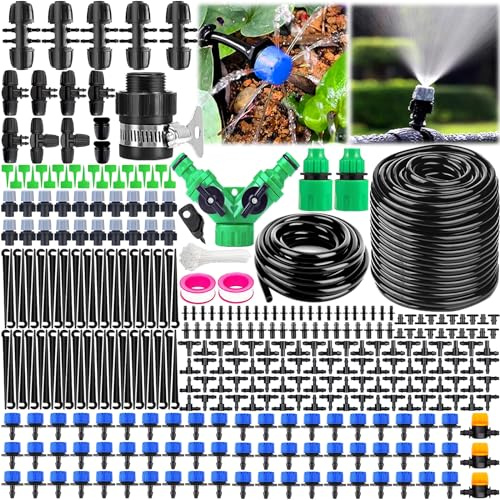 MOYKSRR 387PCS Kit per Irrigazione a Goccia, 55M + 15M Sistema di Irrigazione Automatico, Sistema Irriguo del Giardino, Kit di Microirrigazione Regolabili per Orto, Terrazzo, Paesaggio, Aiuola