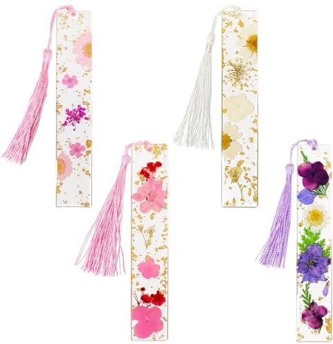 4 Pièces Marque Pages Fleurs pour Femmes,Marque-Page Fantaisie en Résine | Acrylique Enfant Filles, Cadeaux pour Lecture, Gadgets Papeterie pour Livres,Pour Amateurs de Lecture Enseignants étudiants