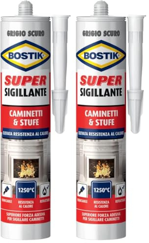 Bostik Super Sigillante Caminetti & Stufe resistente alle alte temperature fino a 1250°C cartuccia 530gr (Confezione da 2)