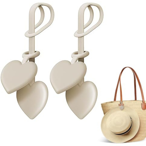 Giyehehi 2-Pack magnetic hat clips for travel, adjustable silicone sun hat holders, essential travel accessories for beach holidays, practical travel organisers, Beige