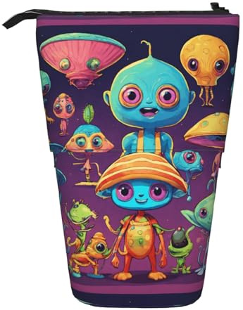 ERhoug Federmäppchen mit Astronauten- und Alien-Druck, Teleskop-Stifthalter, stehender Schreibwarenbeutel, niedlicher Organizer für Büro, Make-up, Kosmetik