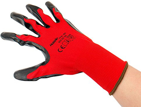 Mauk 1922 (12 Paar) Handschuhe Polyester rot 13G, schwarz Nitril beschichtet, mehrfarbig, 12 Stück