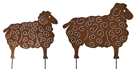 2er Set Schafe Beetstecker Gartenstecker, 56x70cm und 44x50cm aus Edelrost | Edelrost Rost Metall, Schaf Ziege Bock Widder, Gartendekoration