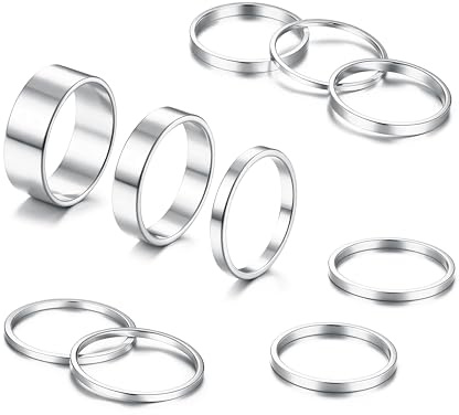 HAIAISO Silver Rings for Women Non Tarnish Stainless Steel Rings Set Dainty Gold Band Ring Stack Simple Stackable Midi Pinky Ring for Multiple Size