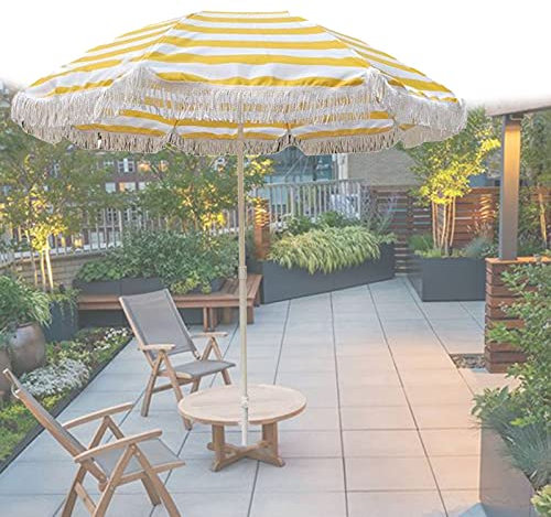 Grande Patio Parasol, Parasol de Jardin Inclinable de 160 cm de diamètre, Tissu Imprimé Rayures, Portable Pare Soleil