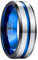 Phyonio Herren/Damen Silber Gebürstetem Ring 8mm Eheringe Trauringe Hochzeitsringe Verlobungsringe Unisex Wolfram Ring mit Blau Groove Größe 63(20,1)