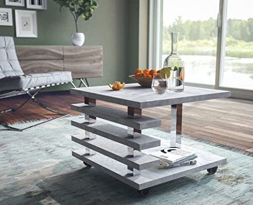 Design Couchtisch DC-2 Beton 60x60x45cm Rollen eckig Ablage modern quadratisch Wohnzimmertisch Beistelltisch Sofatisch platzsparend Wohnzimmer kleine Räume Living Room Table