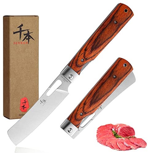 SENBON 440A Camping Kochmesser Edelstahl Ultrascharfes japanisches stil faltbares Küchenmesser Obstmesser tragbar für Reisen im Freien Küchenmesser