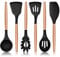 Herogo Kitchen Utensils Set, 6 Piece Silicone Cooking Utensils Set, Non-Stick Spatula Turner Spoon with Wooden Handle, Heat Resistant Kitchen Tools for Nonstick Cookware - Black