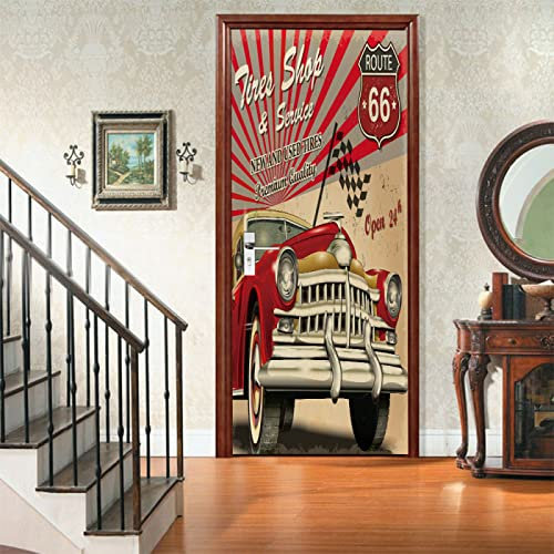 Türposter PVC 3D Türaufkleber Oldtimer & Auto Türfolie Türtapete Art Home Dekoration Tapetentür Wasserdichtes Selbstklebend DIY Türbild B100 x H200cm