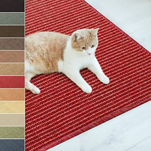 Floordirekt Sisal Fußmatte Teppich Vorleger Kratzteppich Katzenmöbel Kratzmatte Sisalmatte, widerstandsfähig & in vielen Farben und Größen erhältlich (160 x 200 cm, Rot)