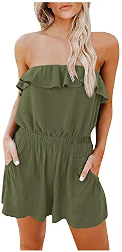 Mercatoo Tuta casual senza spalline pantaloncini estate sexy spalla tutina volant donna salopette tuta estiva donna