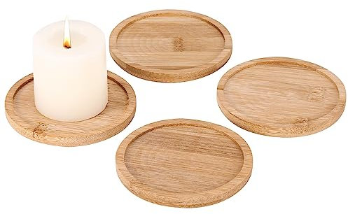 umorismo 4 Stücke Kerzenteller Holzplatte Holz Kerzenteller für kerzenhalter Runde Untersetzer für Kerzen, D 7.8 cm Kerzen Dekoteller für Kerzen Kerzenständer für Hochzeit Haus Dekotablett