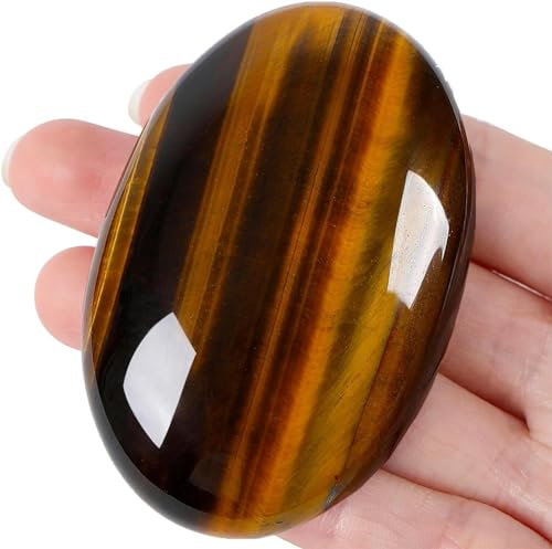 QINJIEJIE Groß Tigerauge 2.4 Ovale Kristall Natürliche Kristalle Edelsteine Sorgensteine Handschmeichler Stein Polierte Steine Reiki Steine für Angst zu Lindern Yoga Meditation Deko 1PC